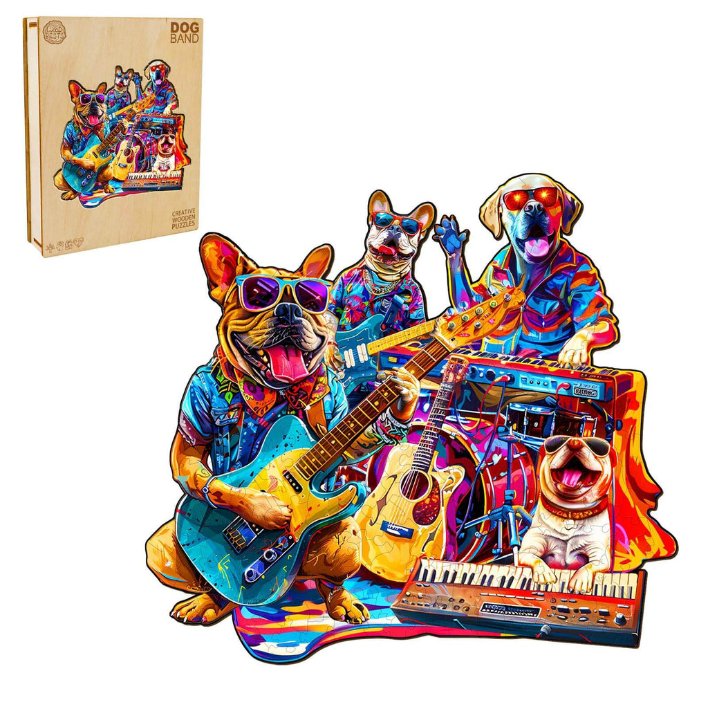 Whimsical Wooden Jigsaw Puzzle- Dog Band