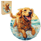 Puzzle en bois fantaisiste - joyeux golden retriever