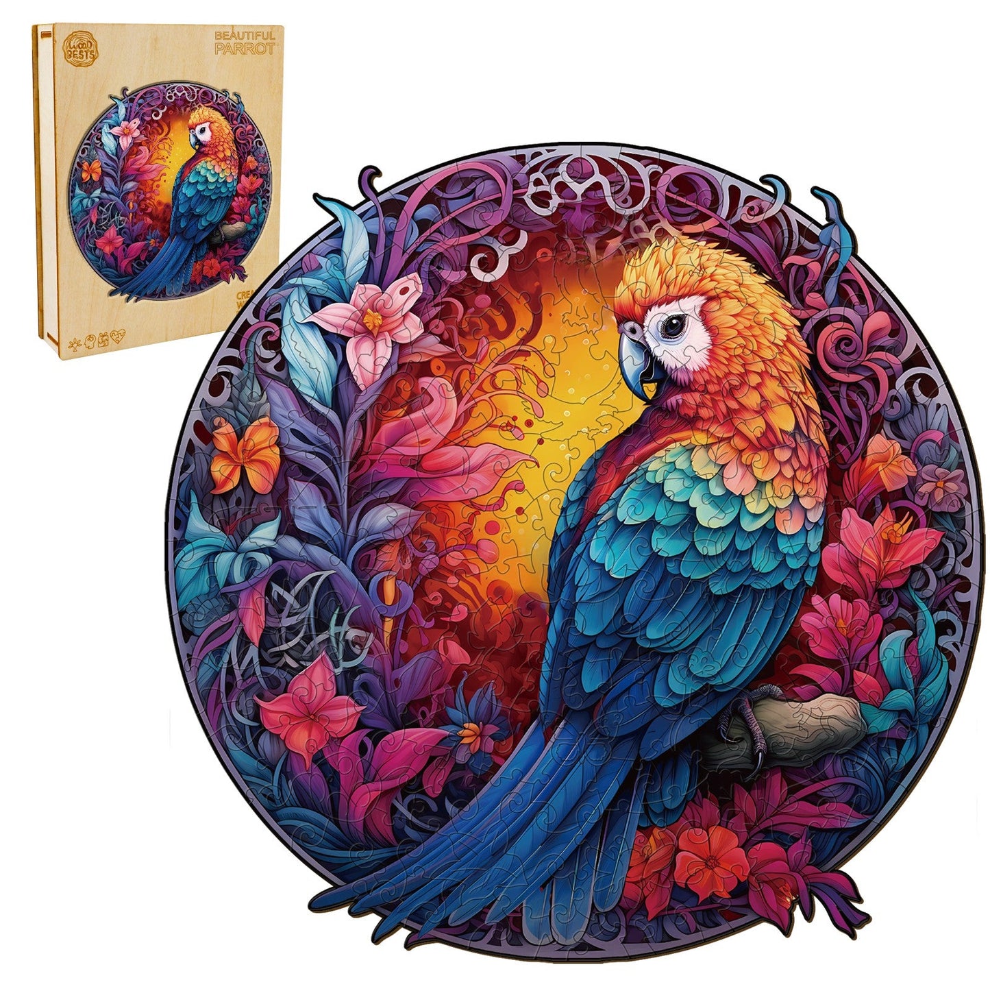 Whimsical Wooden Jigsaw Puzzle-Beautiful parrot