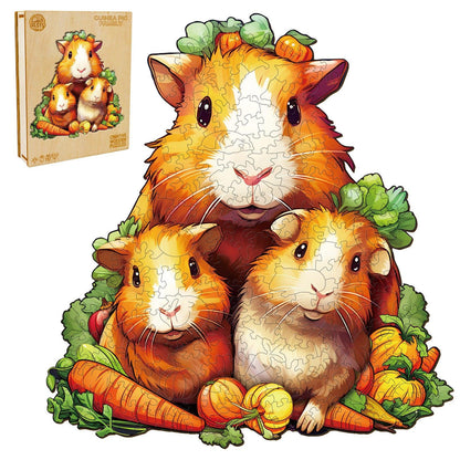 Whimsical Wooden Jigsaw Puzzle-Guinea pig family