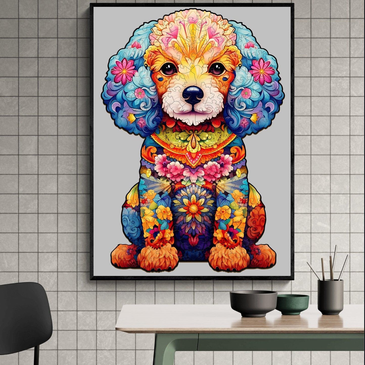Whimsical Wooden Jigsaw Puzzle-cute poodle