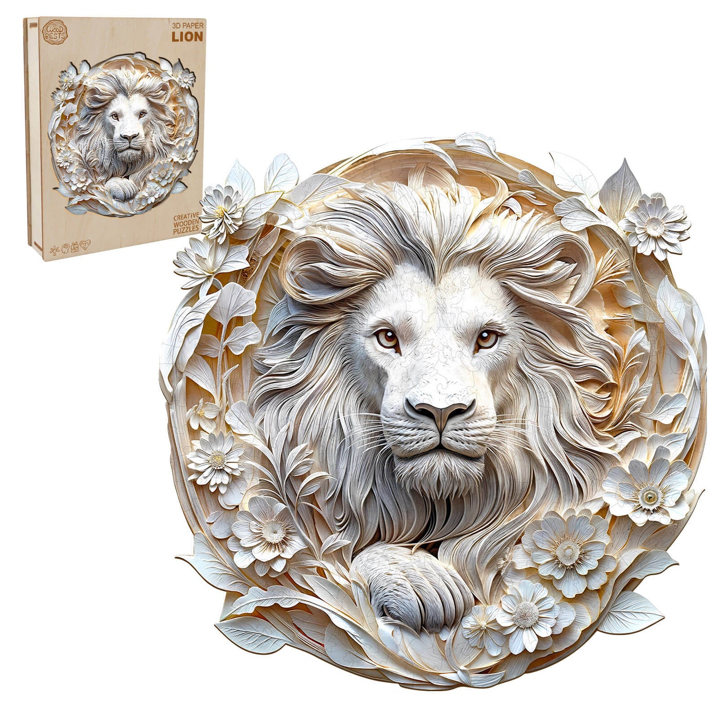 Verspieltes Holzpuzzle – 3D-Papierlöwe