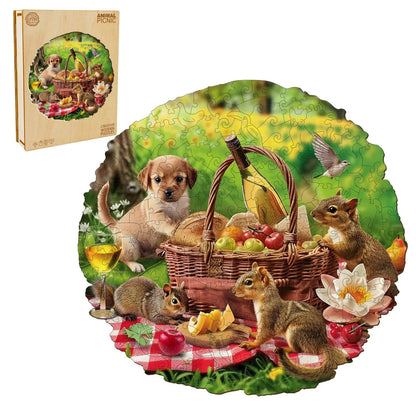 Launiges Holzpuzzle - Tierpicknick