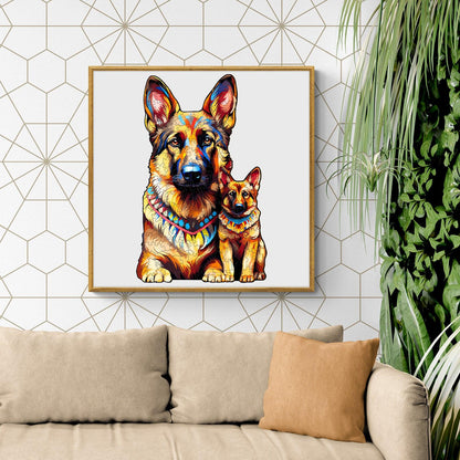 Verspieltes Holzpuzzle – Deutsche Schäferhund-Familie