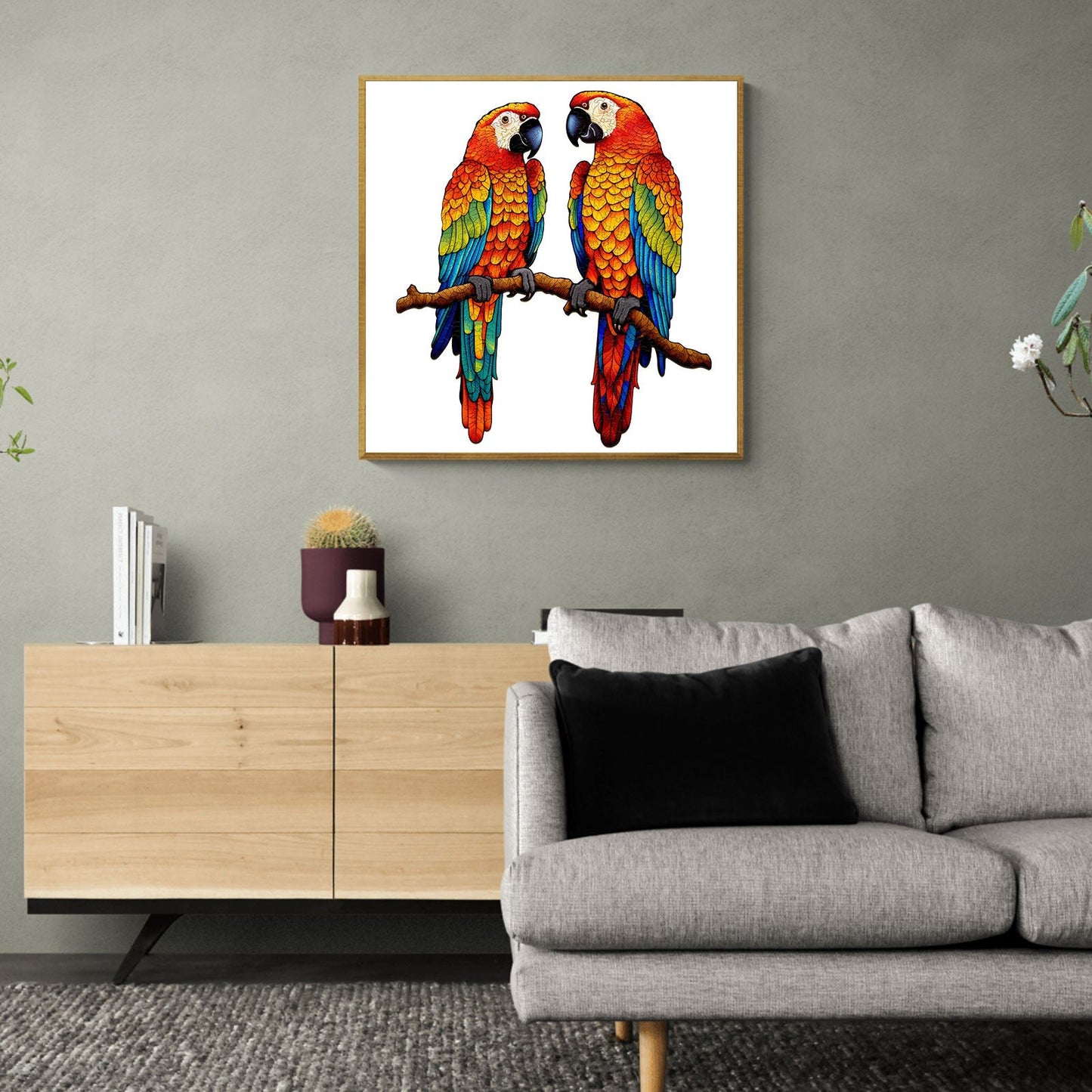 Whimsical Wooden Jigsaw Puzzle-Chatting Parrots
