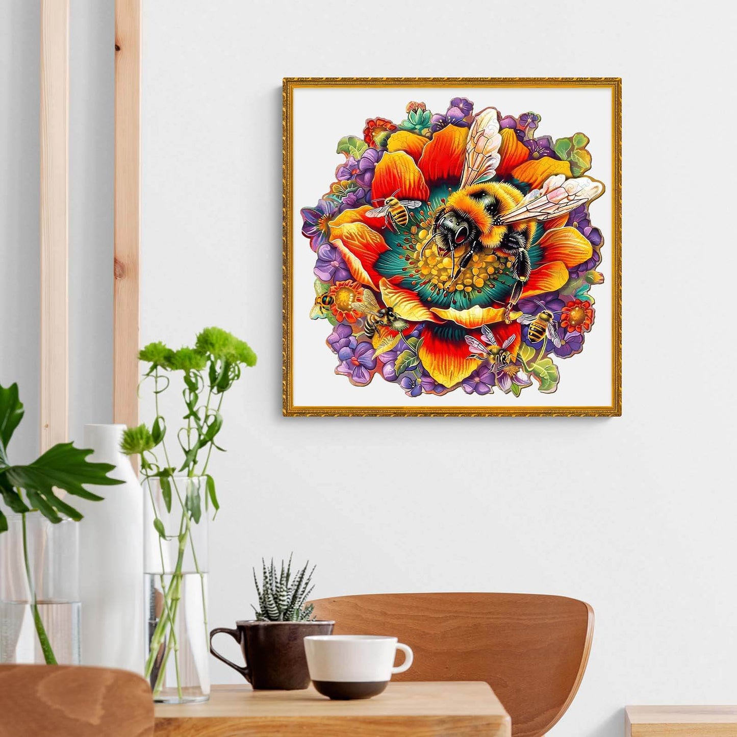 Launiges Holzpuzzle - Biene und Blume