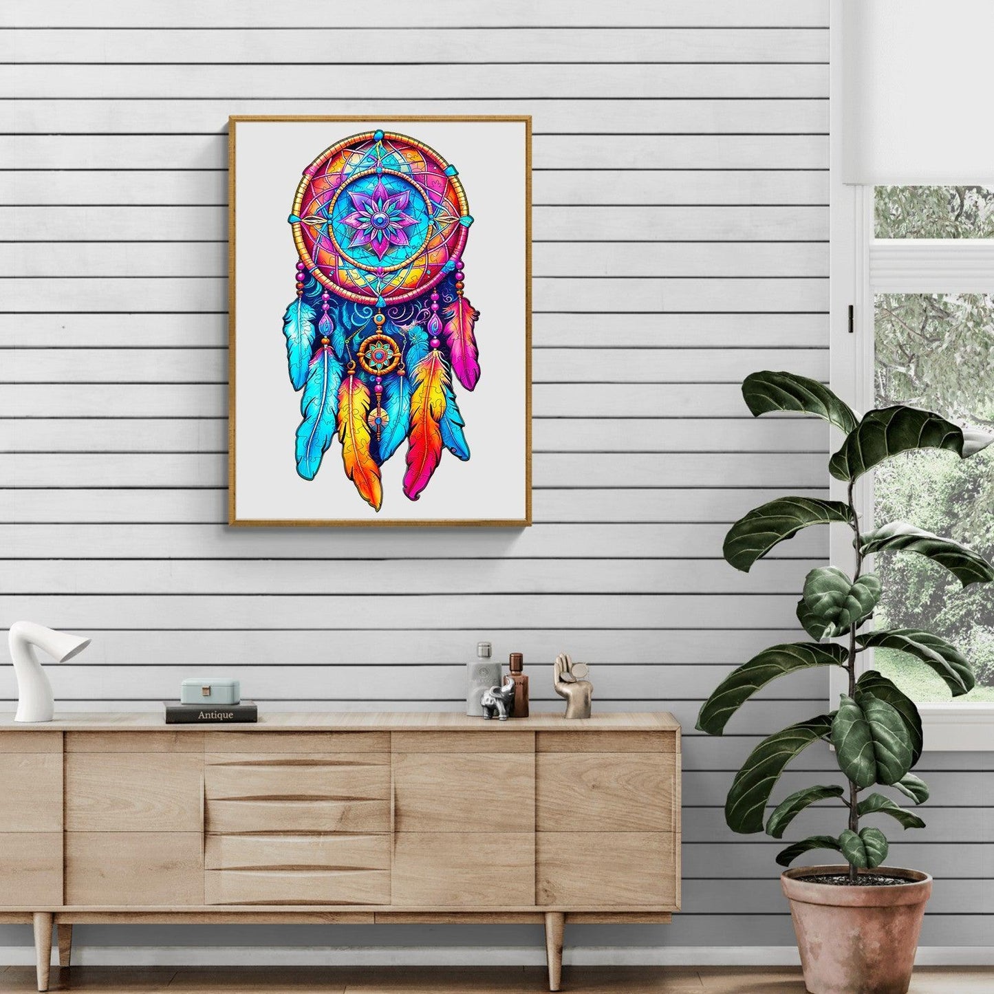 Launiges Holzpuzzle - Mandala Traumfänger