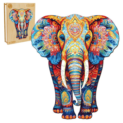 Ausgefallenes Holz-Puzzle – Oranger Elefant