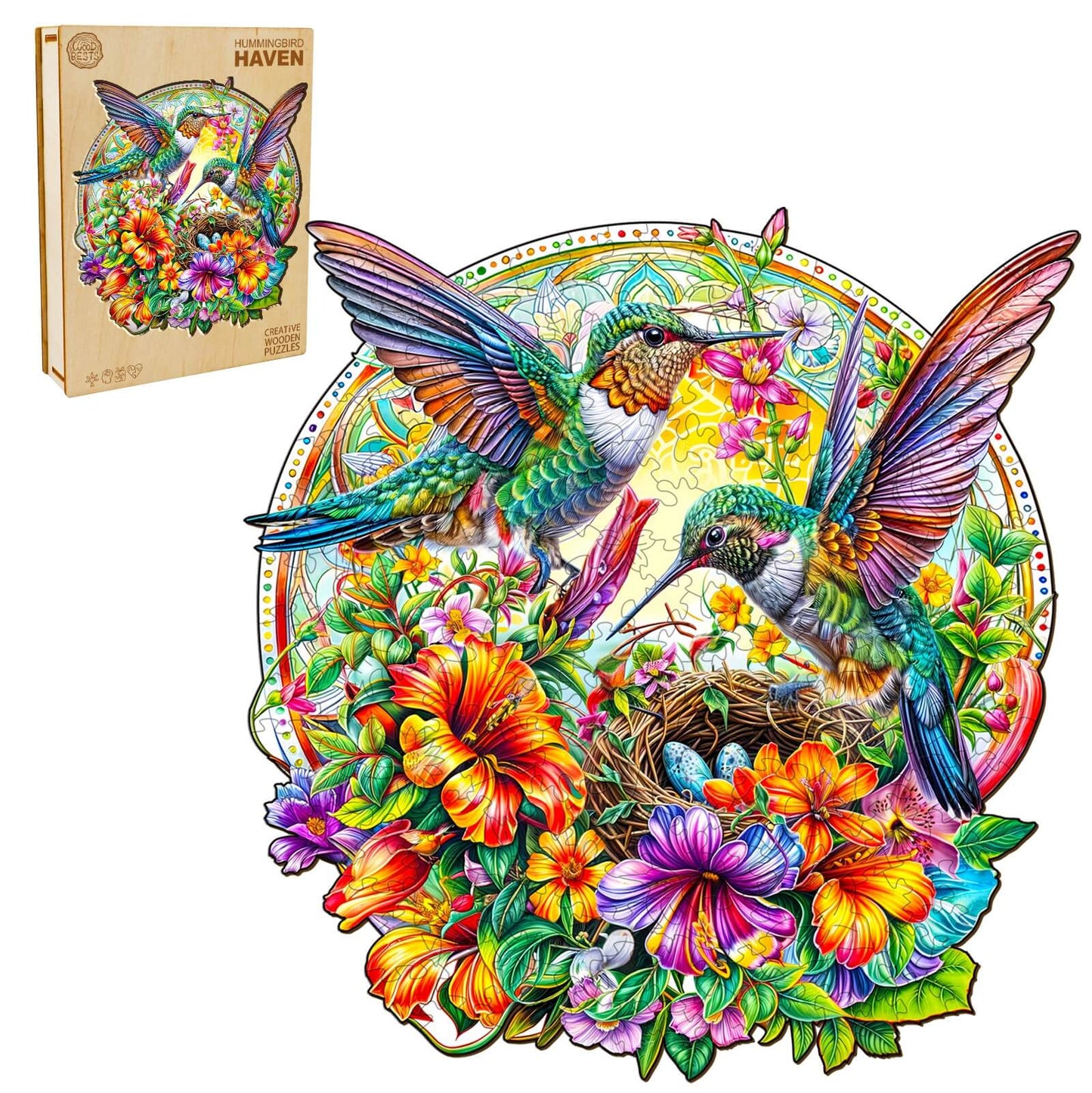 Ausgefallenes Holzpuzzle - Kolibri-Paradies