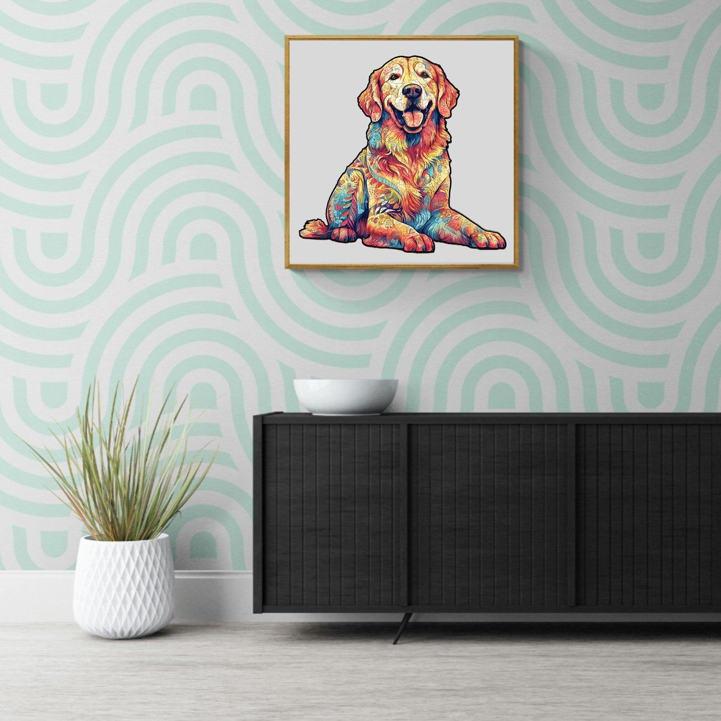 Whimsical Wooden Jigsaw Puzzle - Loyal Golden Retriever - pickApuzzle