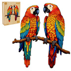 Whimsical Wooden Jigsaw Puzzle-Chatting Parrots