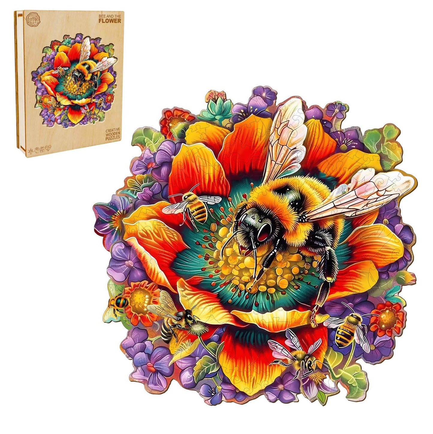 Launiges Holzpuzzle - Biene und Blume