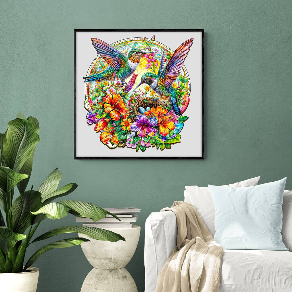 Whimsical Wooden Jigsaw Puzzle- Hummingbird Haven
