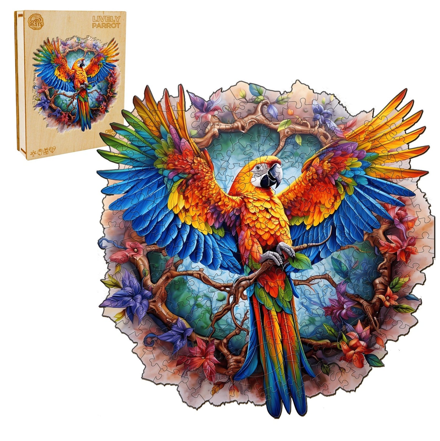 Whimsical Wooden Jigsaw Puzzle-Lively Parrot