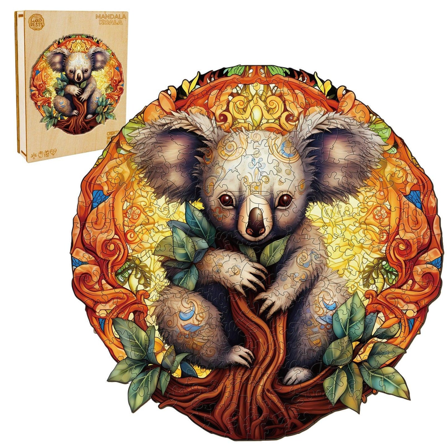 Whimsical Wooden Jigsaw Puzzle-mandala koala