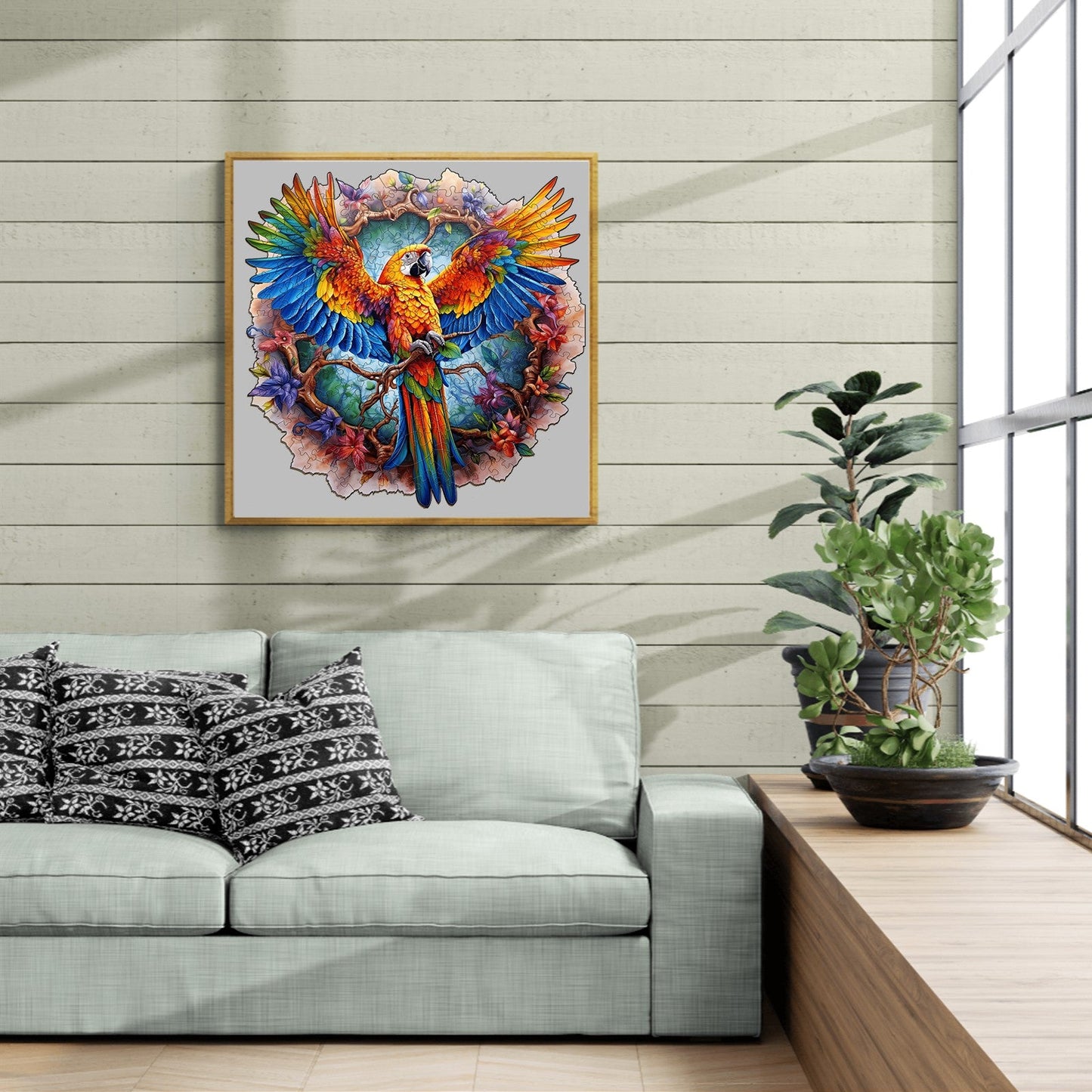 Whimsical Wooden Jigsaw Puzzle-Lively Parrot
