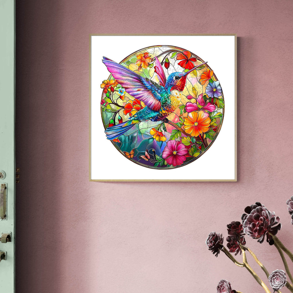 Whimsical Wooden Jigsaw Puzzle- Stained Glass Hummingbird 2
