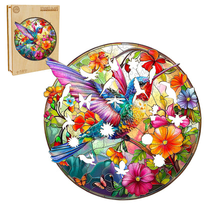Verspieltes Holzpuzzle – Kolibri aus Buntglas 2