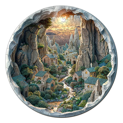 Verschlungenes Holzpuzzle - 3D-Ansicht „Inside The Cave-2“
