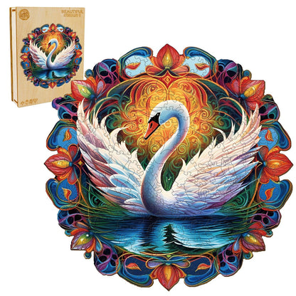 Whimsical Wooden Jigsaw Puzzle-Beautiful Swan 1