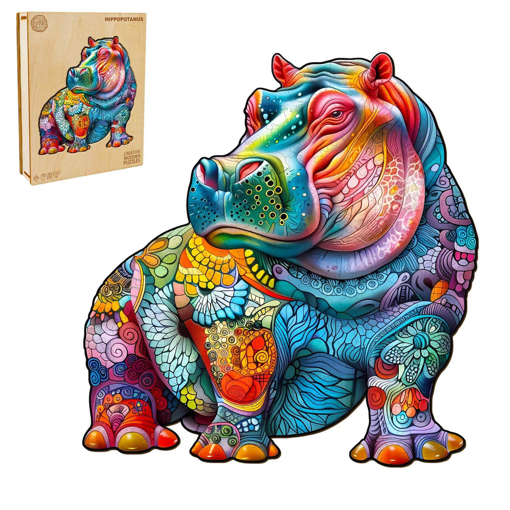 Whimsical Wooden Jigsaw Puzzle- hippopotamus