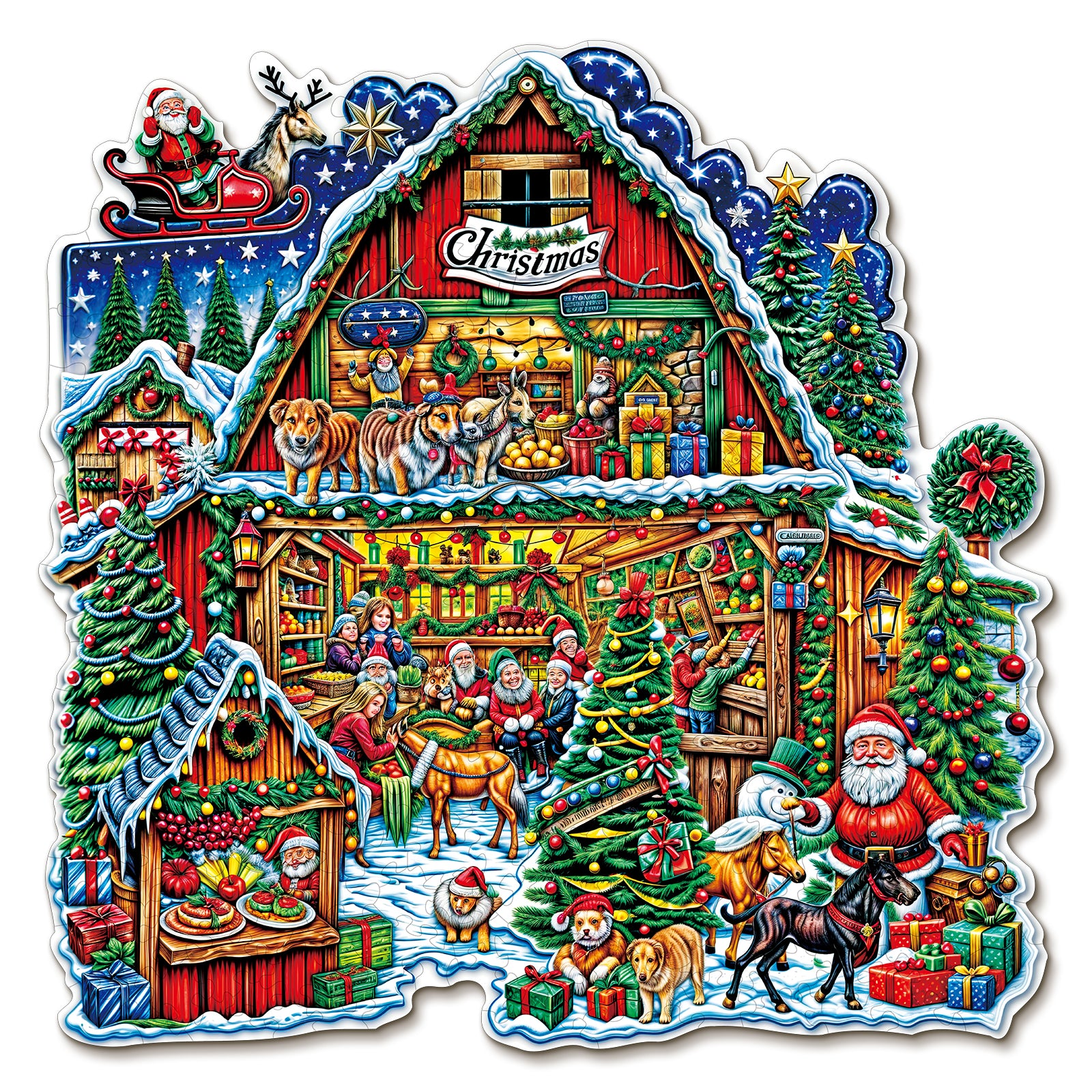 Whimsical Wooden Jigsaw Puzzle-  Christmas Grocery Store