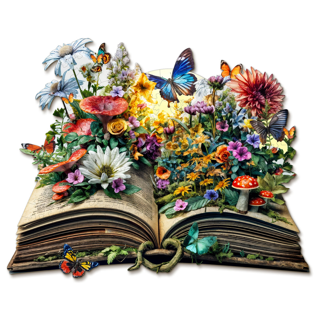 Puzzle en bois fantaisie - Fleurs sur le livre