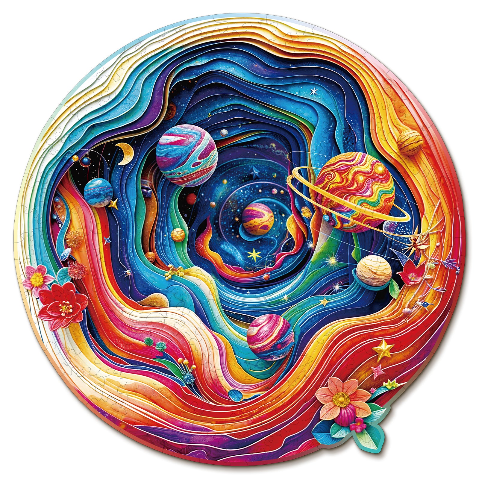 Whimsical Wooden Jigsaw Puzzle-  Colorful Universe