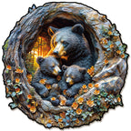 Whimsical Wooden Jigsaw Puzzle-  Hugging Bear and Cub