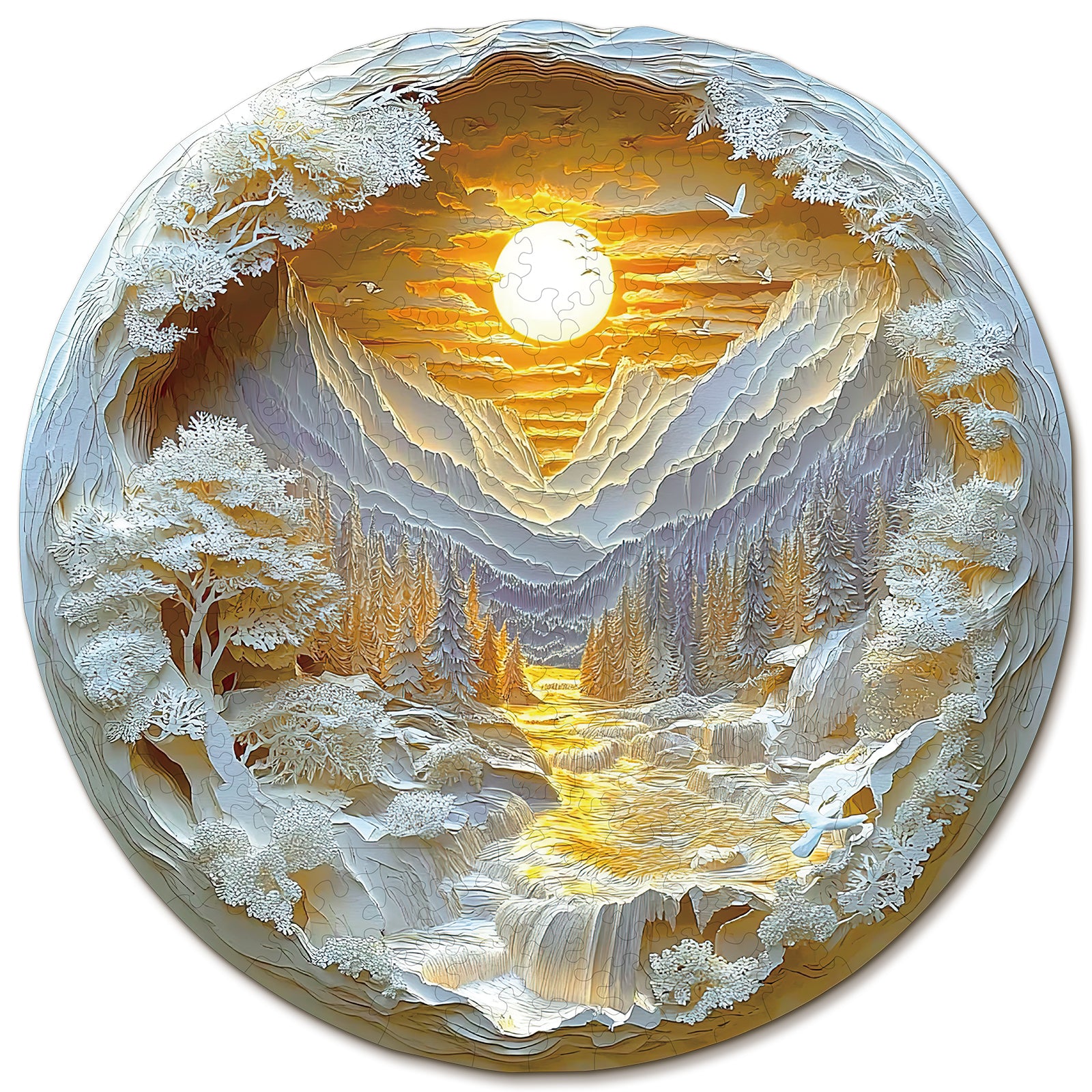 Whimsical Wooden Jigsaw Puzzle-Sunrise in the East Main image