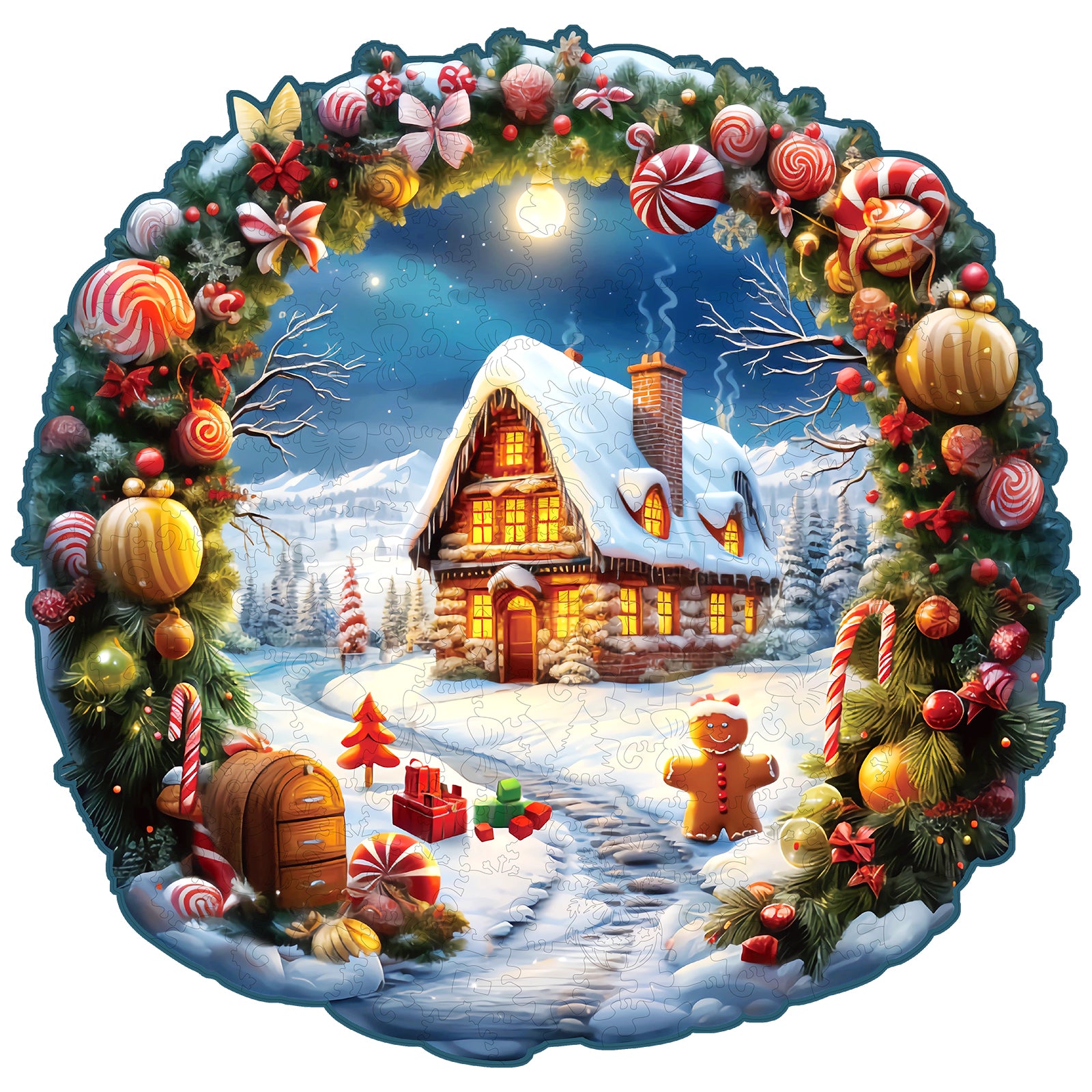 Whimsical Wooden Jigsaw Puzzle- Christmas House Main image