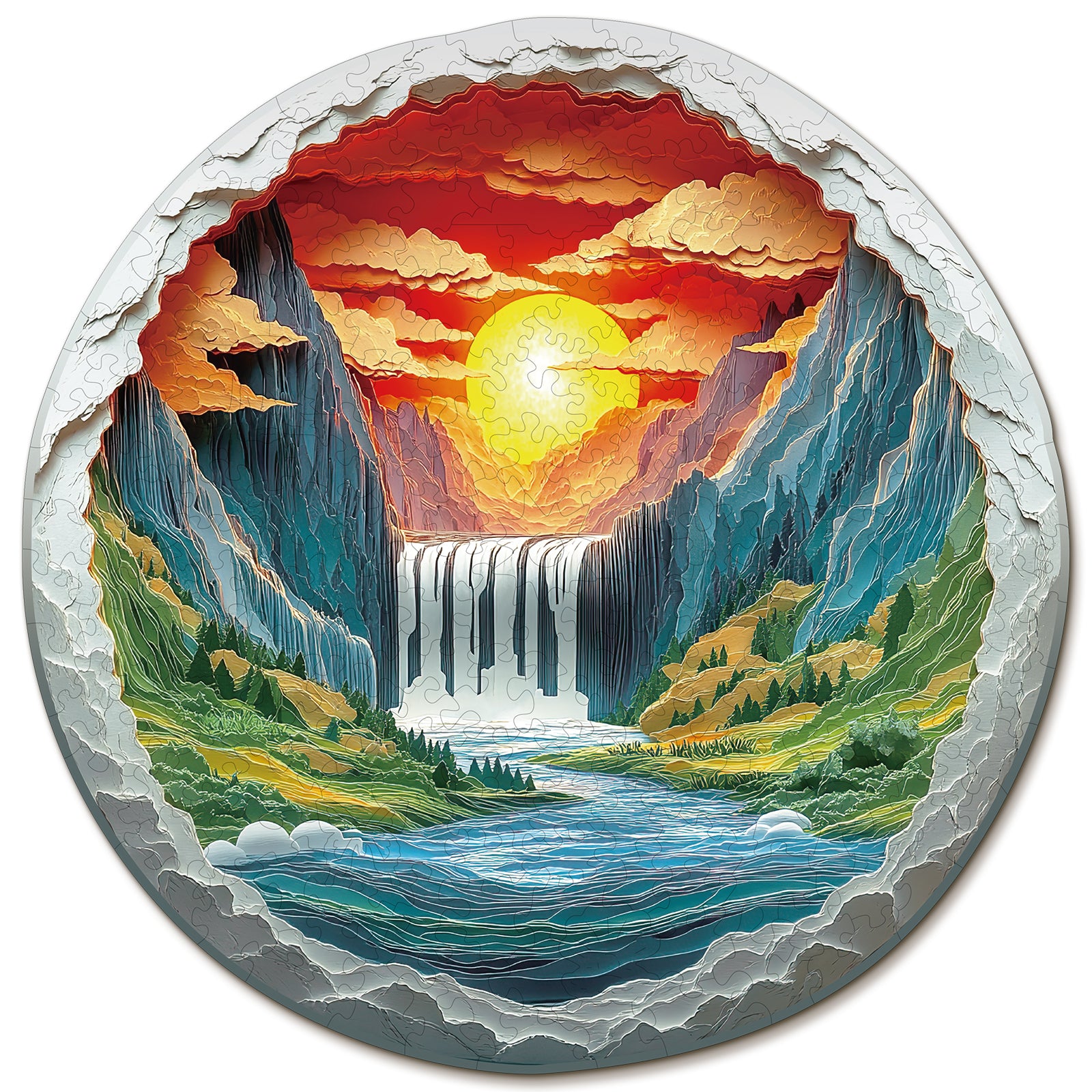 Whimsical Wooden Jigsaw Puzzle- Canyon Waterfall Main image