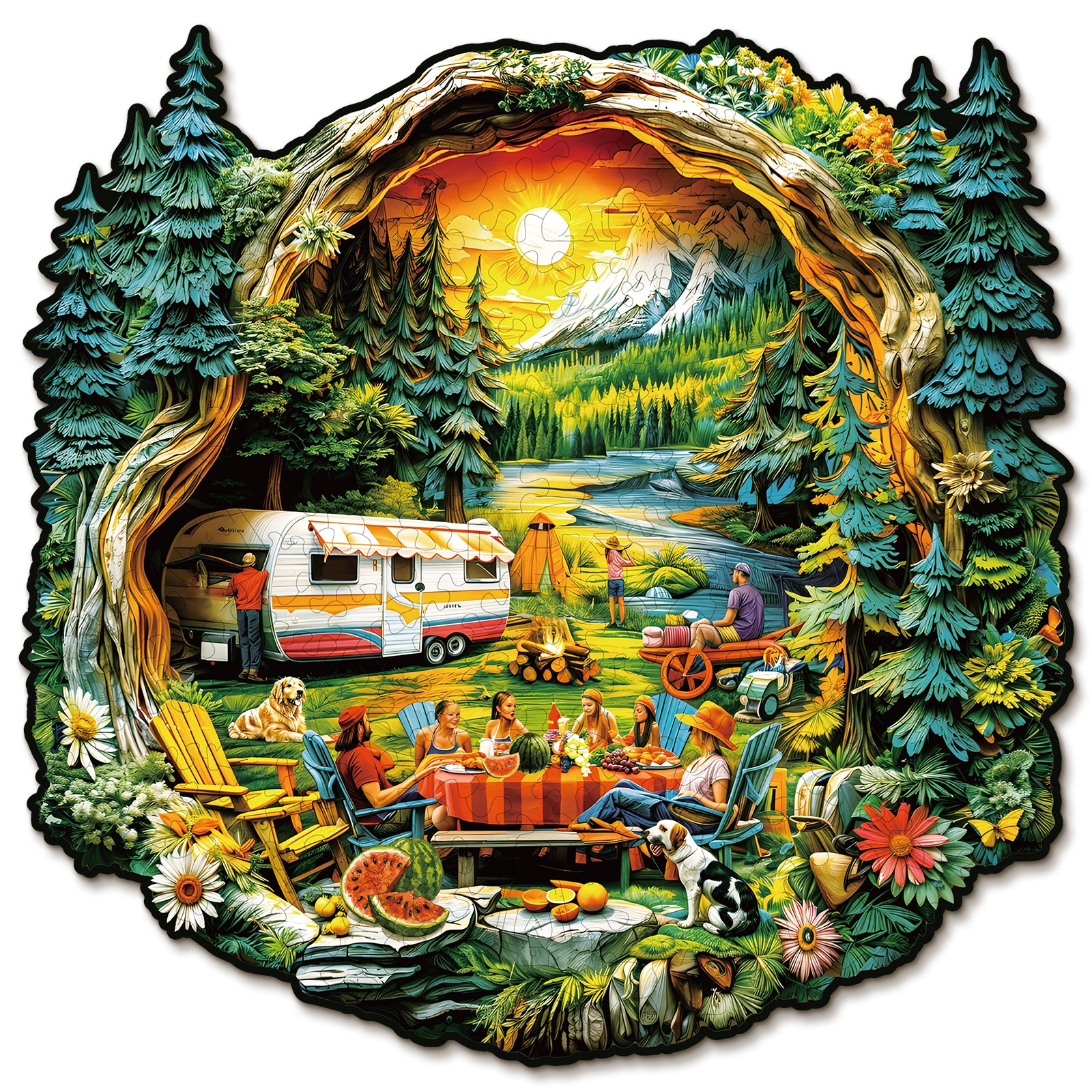 Whimsical Wooden Jigsaw Puzzle- Comfortable Campsite Main image