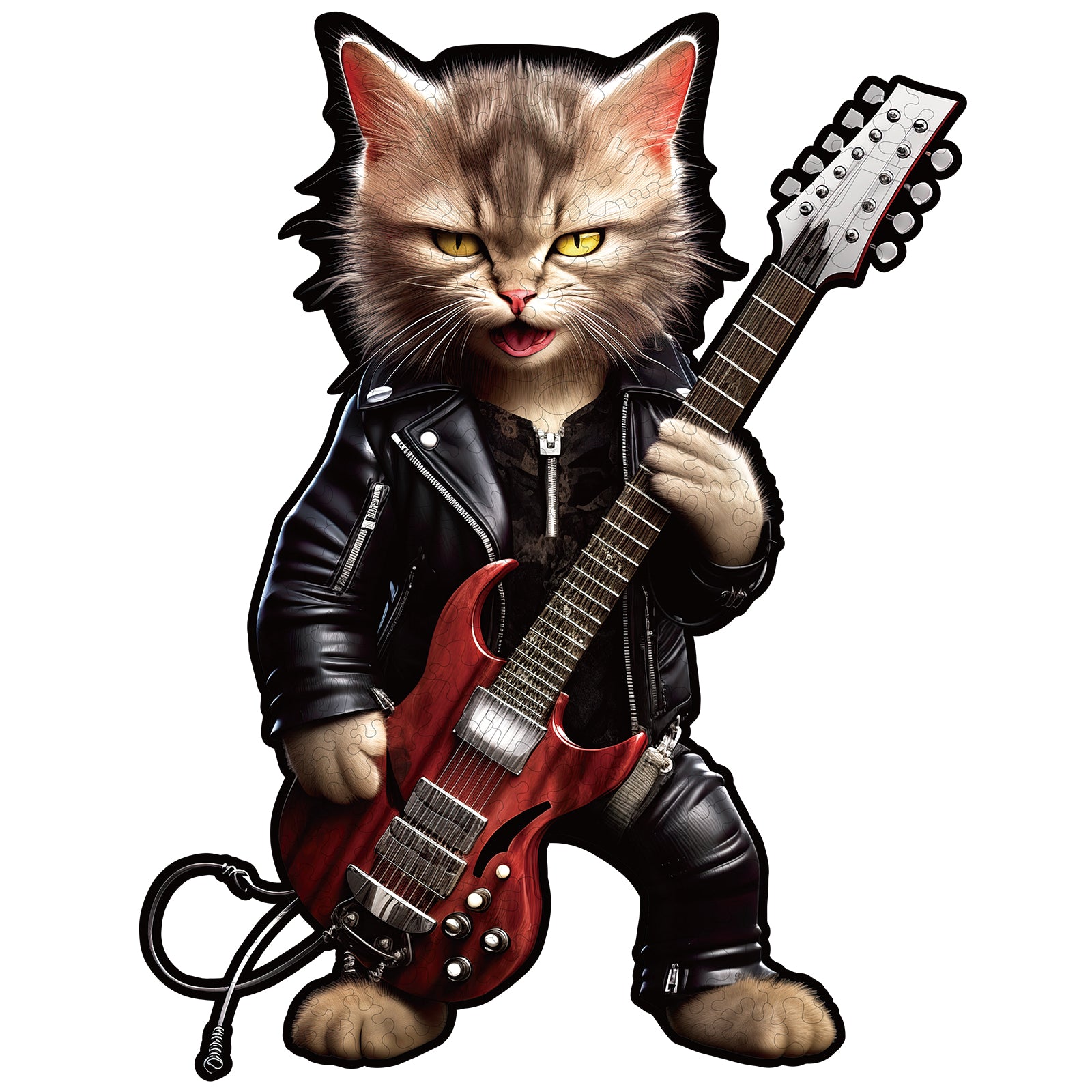 Whimsical Wooden Jigsaw Puzzle- Rock Cat Image principale du produit