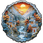 Whimsical Wooden Jigsaw Puzzle- Mountain Stream Cottage