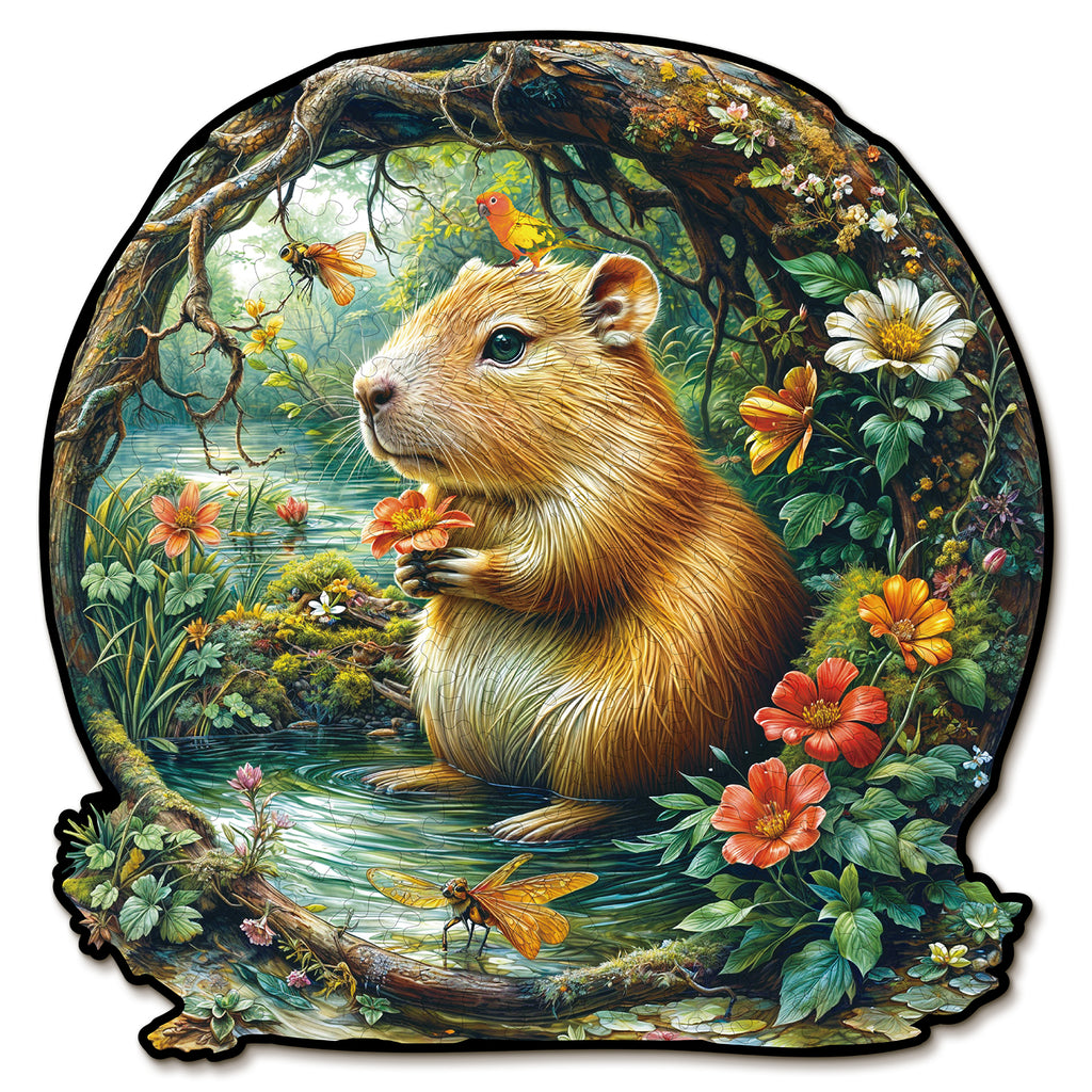 Whimsical Wooden Jigsaw Puzzle- Capybara