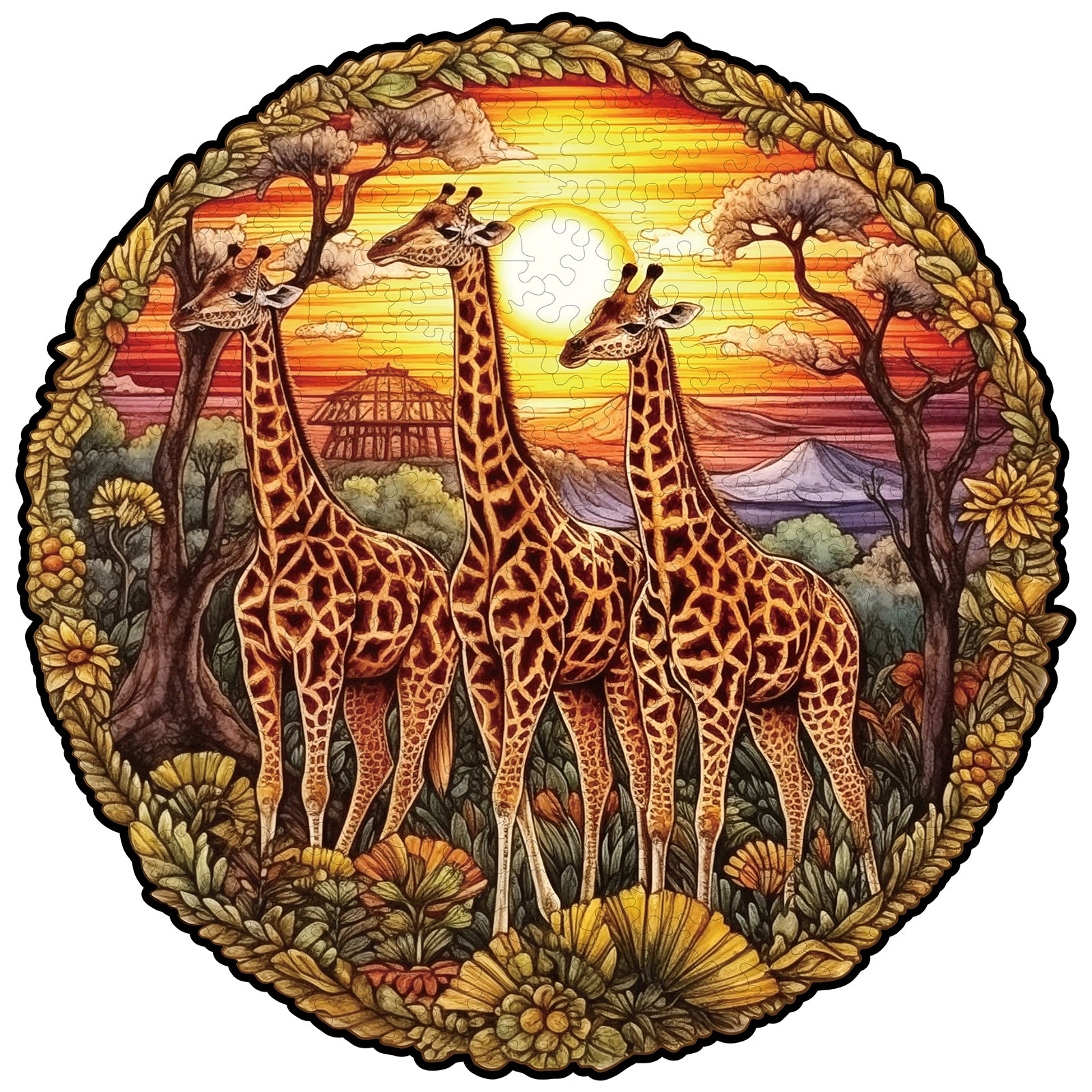Whimsical Wooden Jigsaw Puzzle- The Giraffe Family Image principale du produit