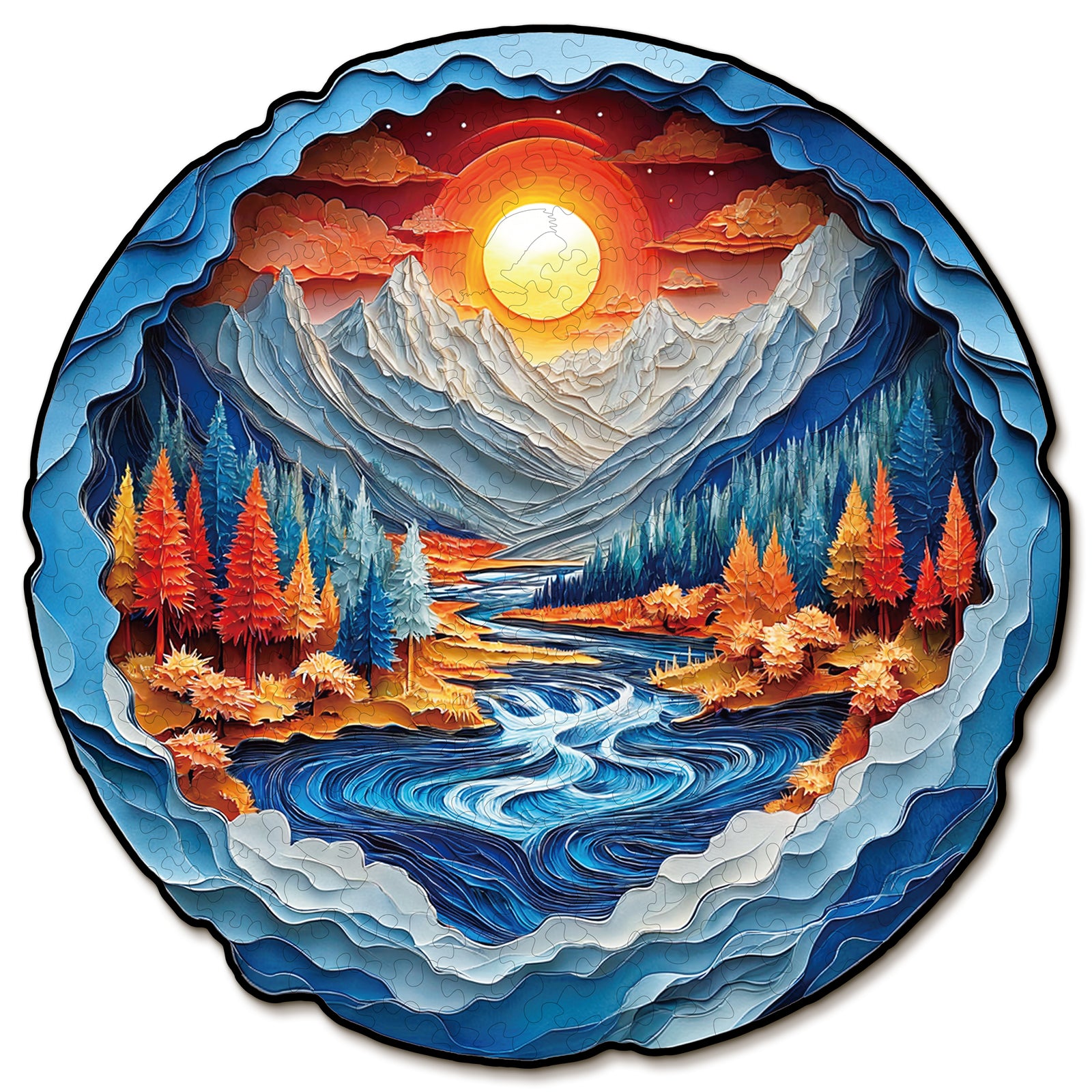 Whimsical Wooden Jigsaw Puzzle-  Mountains and Rivers Main image