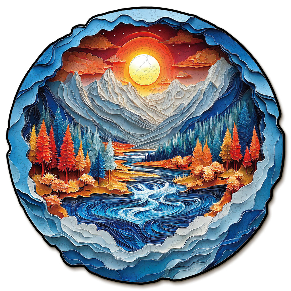 Whimsical Wooden Jigsaw Puzzle-  Mountains and Rivers