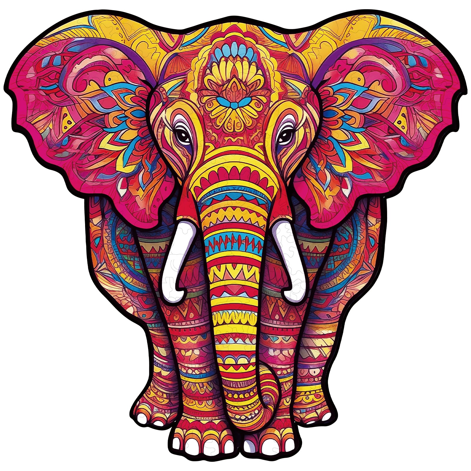 Whimsical Wooden Jigsaw Puzzle- Mandala Elephant Image principale du produit