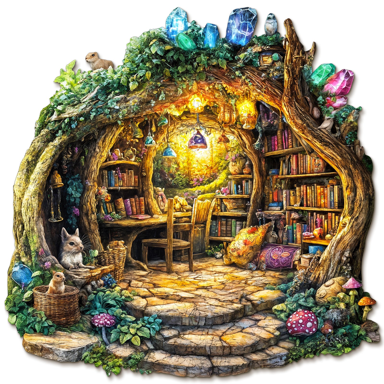 Whimsical Wooden Jigsaw Puzzle-Forest Mushroom House Main image