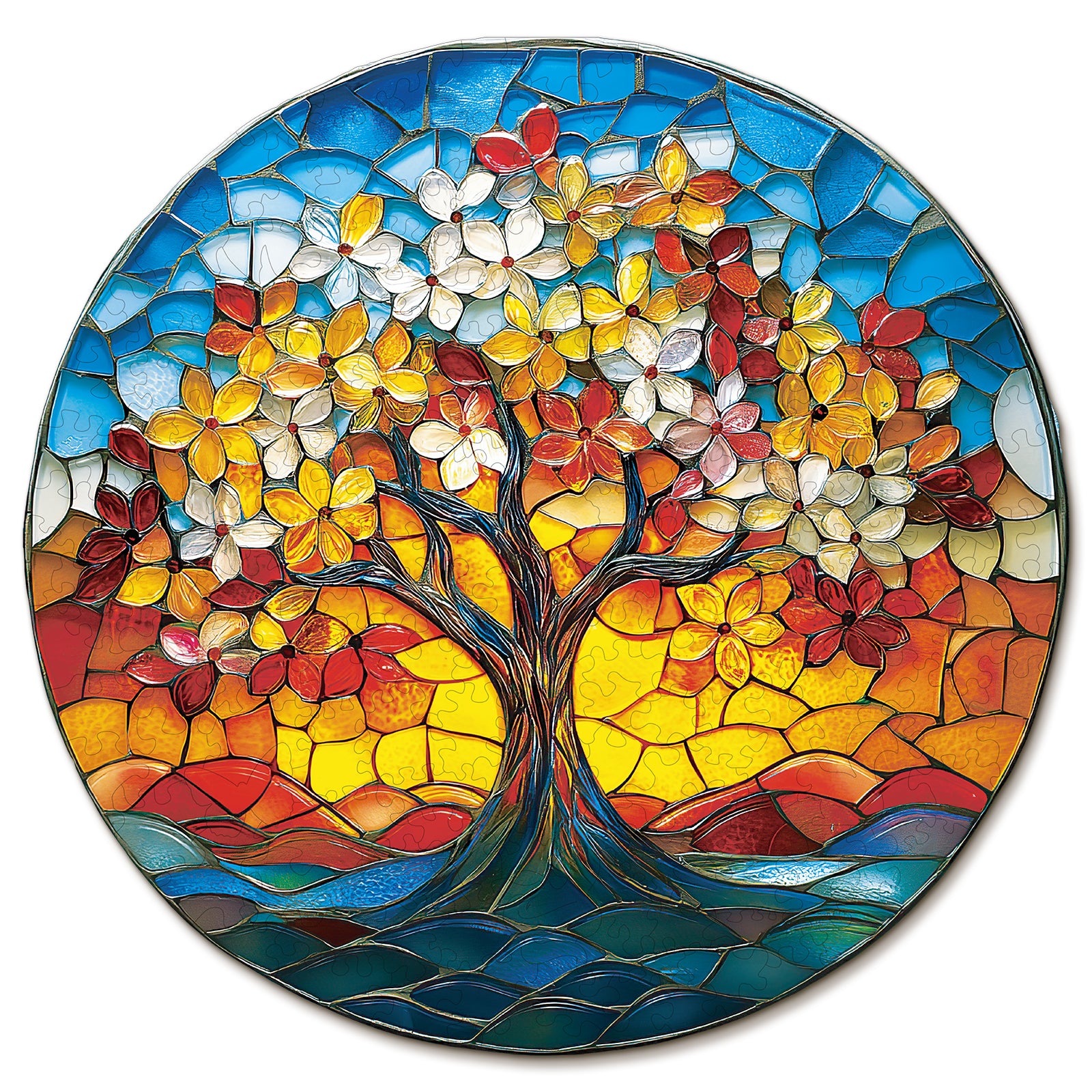 Whimsical Wooden Jigsaw Puzzle- Colorful Glass Tree Main image