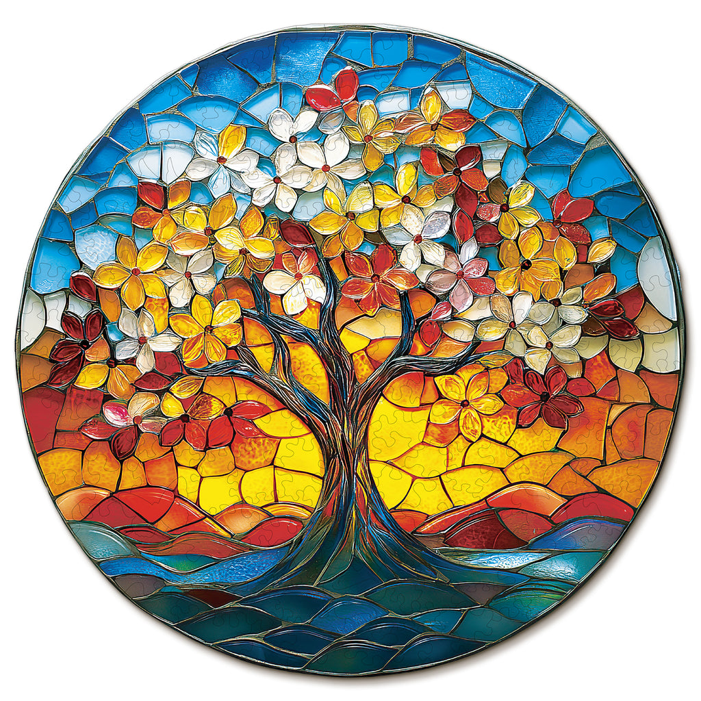Whimsical Wooden Jigsaw Puzzle- Colorful Glass Tree