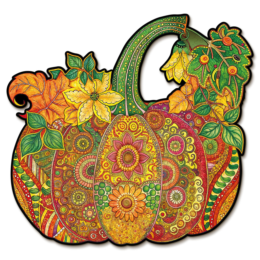 Whimsical Wooden Jigsaw Puzzle-  Mandala Pumpkin