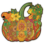 Whimsical Wooden Jigsaw Puzzle-  Mandala Pumpkin