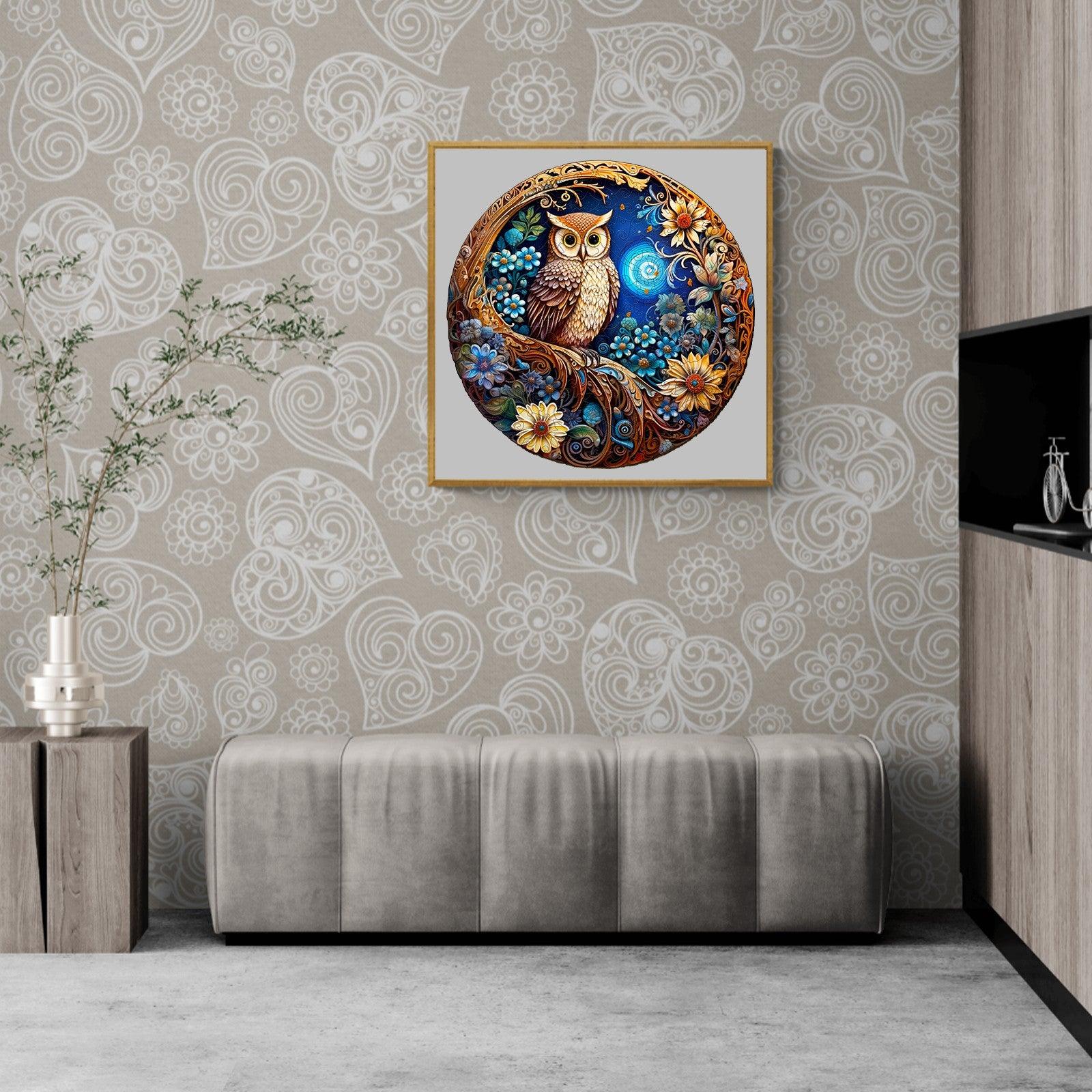 Whimsical Wooden Jigsaw Puzzle- moonlight owl