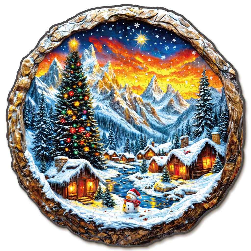 Puzzle en bois fantaisiste - Ville de Noël enneigée