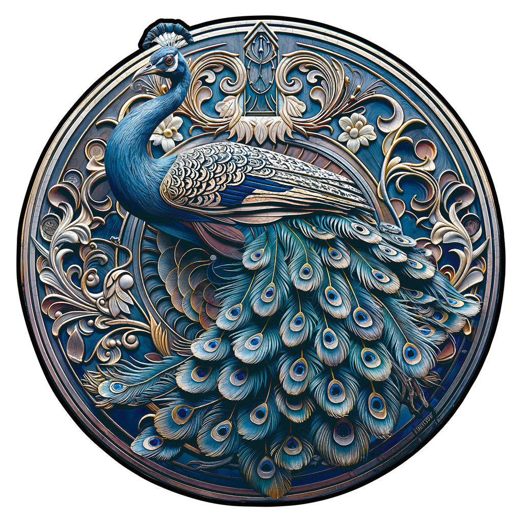 Whimsical Wooden Jigsaw Puzzle- Retro Beautiful Peacock