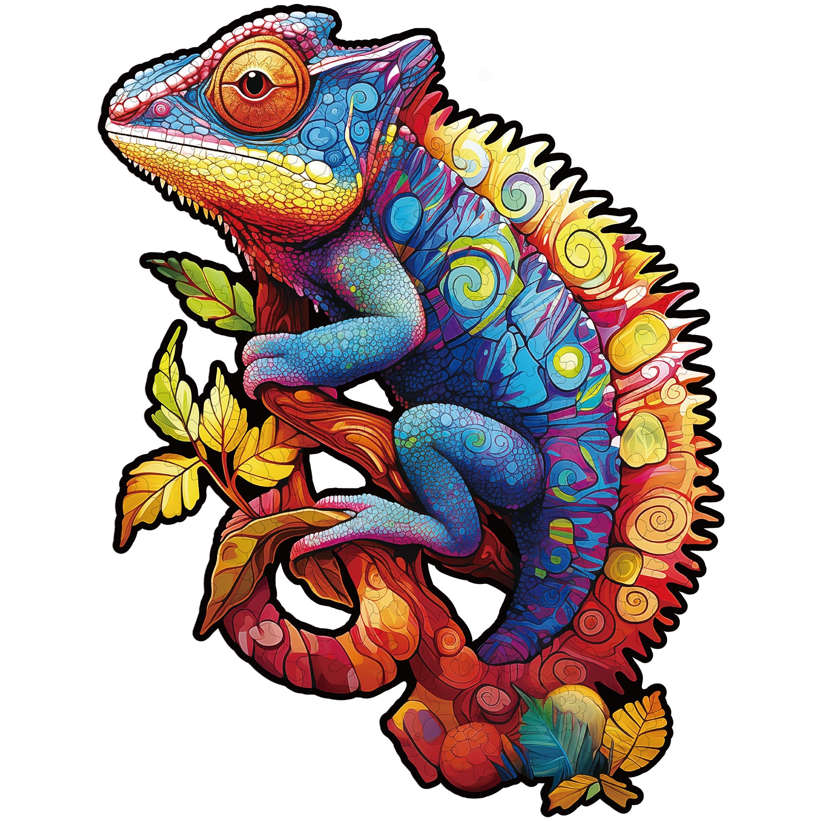 Whimsical Wooden Jigsaw Puzzle- Colorful Chameleon Image principale du produit
