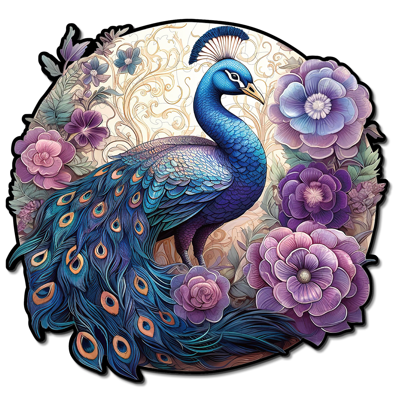 Whimsical Wooden Jigsaw Puzzle- Beautiful Peacock Main image